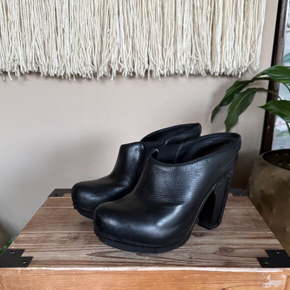 Y2K Rare Vintage All Saints Spitalfields Black Leather Platform Clogs Size 40 - Picture 1 of 16